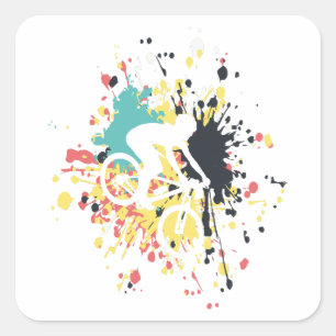 Bicycle Downhill Colour Splash Square Sticker