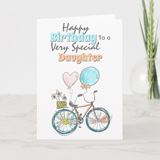 Bicycle floral basket whimsical ballon birthday ca card (Front)