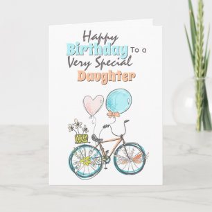 Bicycle floral basket whimsical ballon birthday ca card