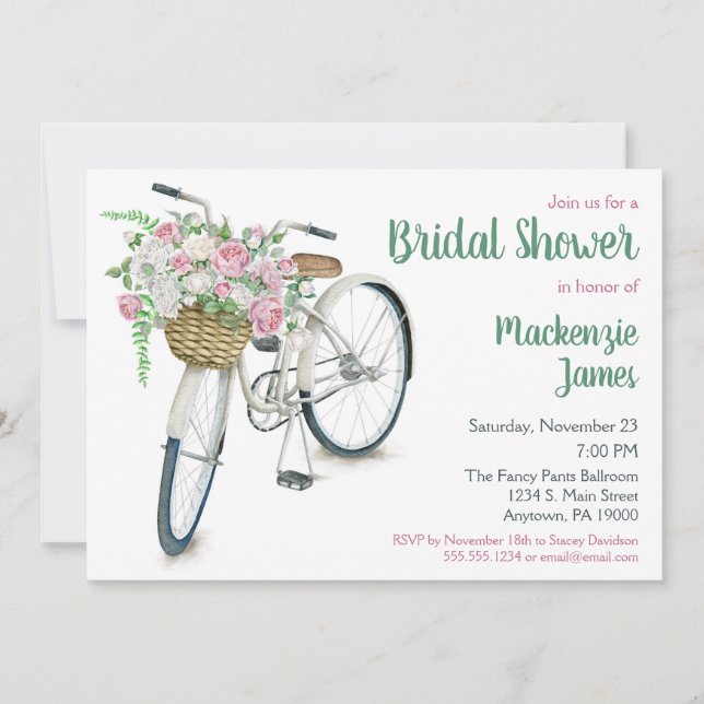 Bicycle Floral Bridal Shower Invitation (Front)