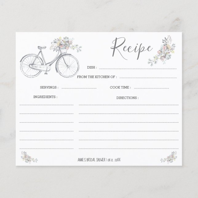 Bicycle Floral Recipe Card (Front)