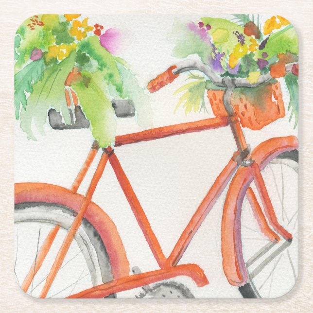Bicycle Flower Box Square Paper Coaster (Front)