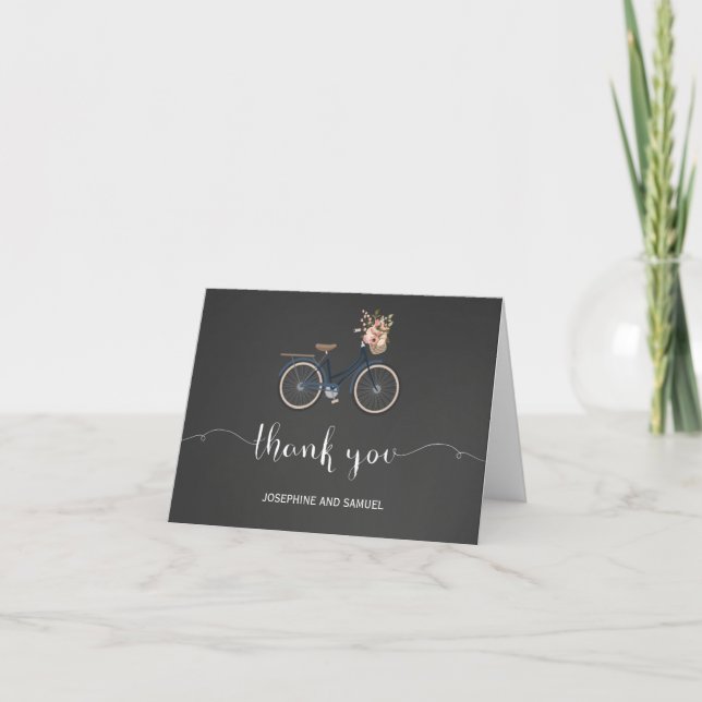 Bicycle Flowers Chalkboard Thank You Card (Front)