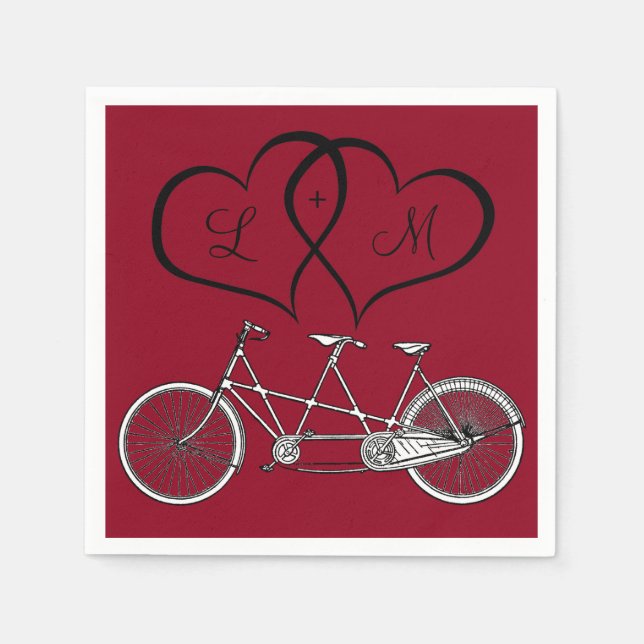 Bicycle for Two Hearts Burgundy Wedding Napkin (Front)