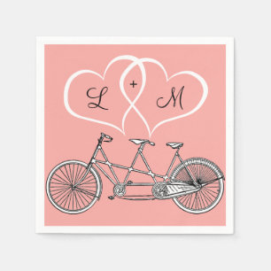 Bicycle for Two Hearts Wedding Personalised Napkin