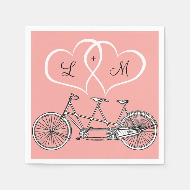 Bicycle for Two Hearts Wedding Personalised Napkin (Front)