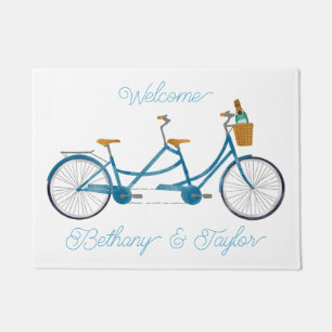 Bicycle for Two Watercolor Tandem Bike & Names Doormat