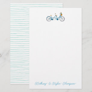 Bicycle for Two Watercolor Tandem Bike & Names Stationery