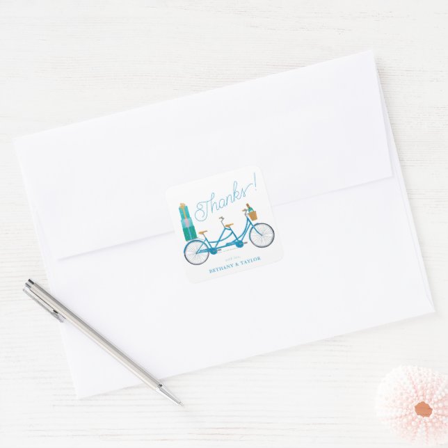 Bicycle for Two Watercolor Tandem Bike Square Sticker (Envelope)