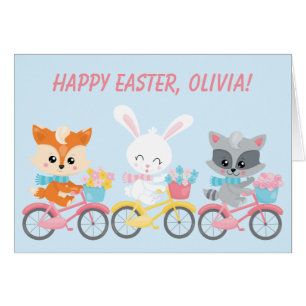 Bicycle Fox, Bunny, and Racoon Kids Easter