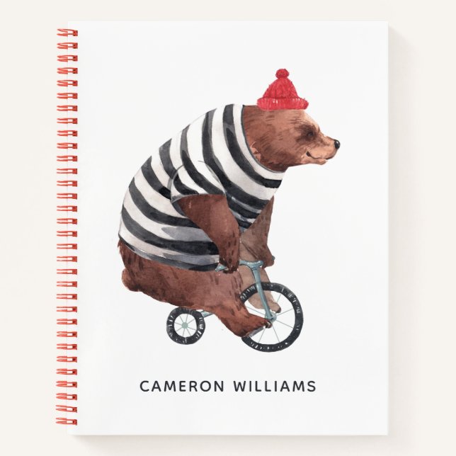 Bicycle Fun Bear | Add Your Name Notebook (Front)