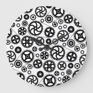 Bicycle Gears Black White Bike Cyclist  Large Clock
