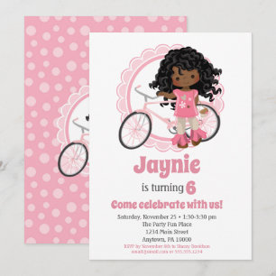 Bicycle Girl Birthday Invitation African American