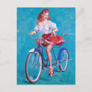 Bicycle Girl Pin Up Postcard