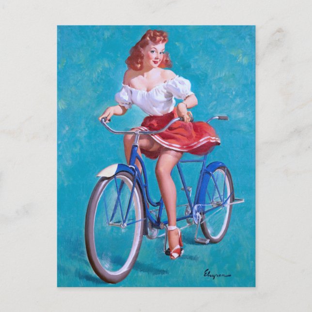 Bicycle Girl Pin Up Postcard (Front)