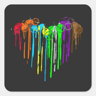 Bicycle Heart Shirt Colourful Art Cycle Enthusiast Square Sticker