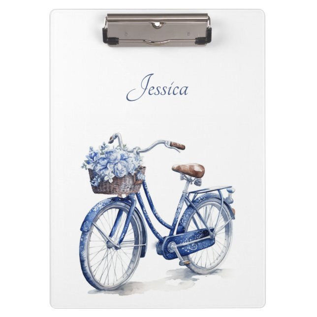 Bicycle in Delft Blue customisable Clipboard (Front)