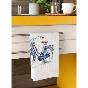 Bicycle in Delft Blue customisable Tea Towel