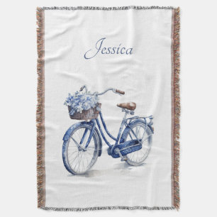 Bicycle in Delft Blue customisable Throw Blanket