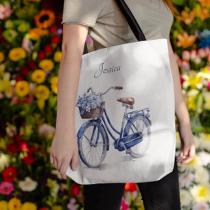 Bicycle in Delft Blue customisable Tote Bag