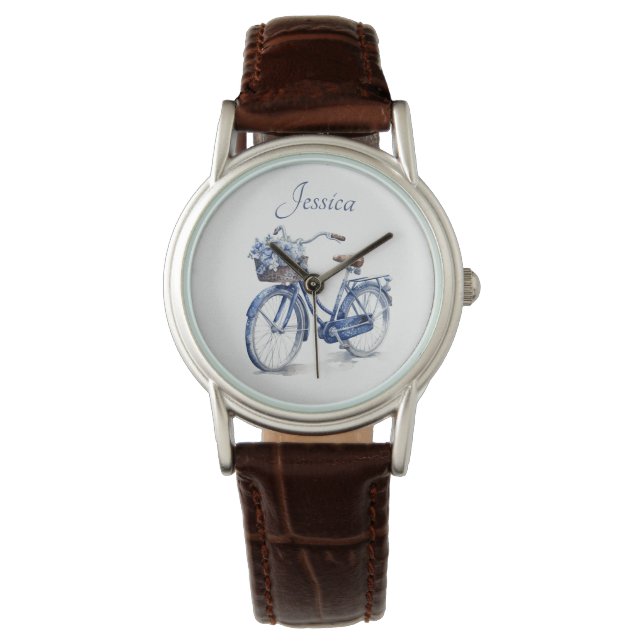 Bicycle in Delft Blue customisable Watch (Front)