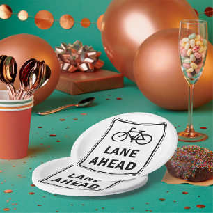 Bicycle Lane Ahead Sign Cycling Road Safety  Paper Plate