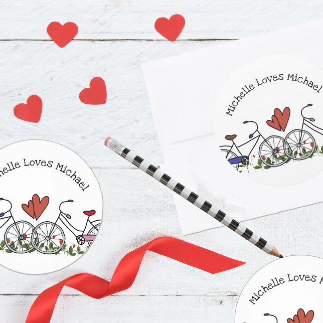 Bicycle Lovers Valentine Classic Round Sticker (Creator Uploaded)