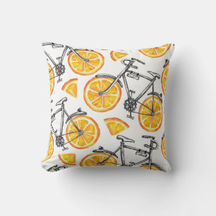 Bicycle Oranges: Watercolor Summer Pattern Cushion