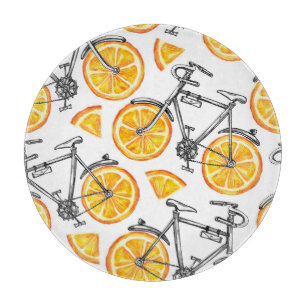 Bicycle Oranges: Watercolor Summer Pattern Cutting Board
