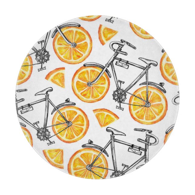 Bicycle Oranges: Watercolor Summer Pattern Cutting Board (Front)