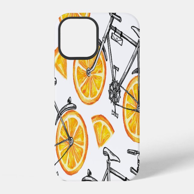 Bicycle Oranges: Watercolor Summer Pattern iPhone Case (Back)