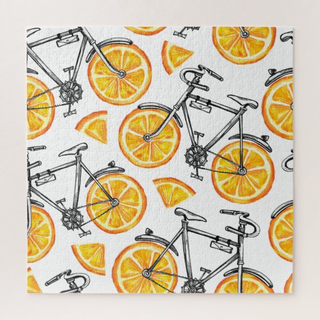 Bicycle Oranges: Watercolor Summer Pattern Jigsaw Puzzle (Vertical)