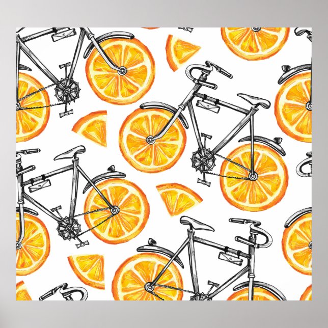 Bicycle Oranges: Watercolor Summer Pattern Poster (Front)
