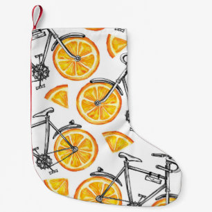 Bicycle Oranges: Watercolor Summer Pattern Small Christmas Stocking