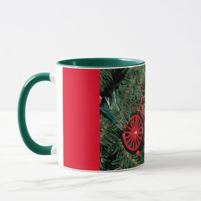 Bicycle Ornament on a Christmas Tree Mug (Left)