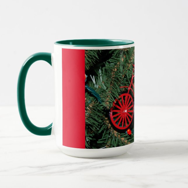 Bicycle Ornament on a Christmas Tree Mug (Left)