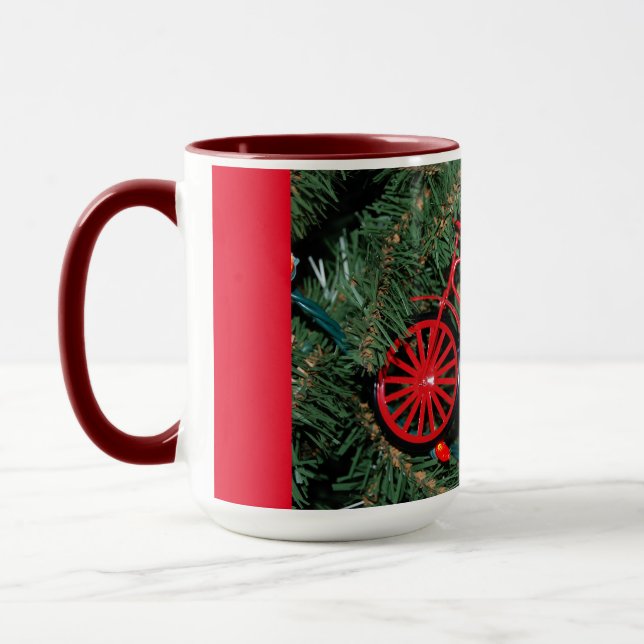 Bicycle Ornament on a Christmas Tree Mug (Left)