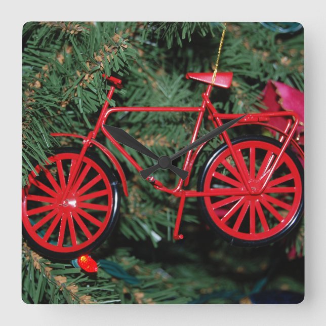 Bicycle ornament on a Christmas Tree Square Wall Clock (Front)