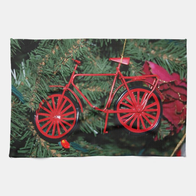 Bicycle Ornament on a Christmas Tree Tea Towel (Horizontal)