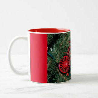 Bicycle Ornament on a Christmas Tree Two-Tone Coffee Mug