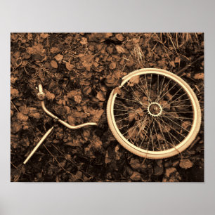 Bicycle parts with autumn leaves poster