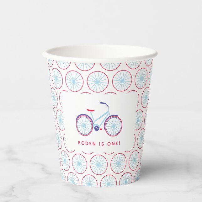 Bicycle Party Red Blue Personalised Party Paper Cups (Front)