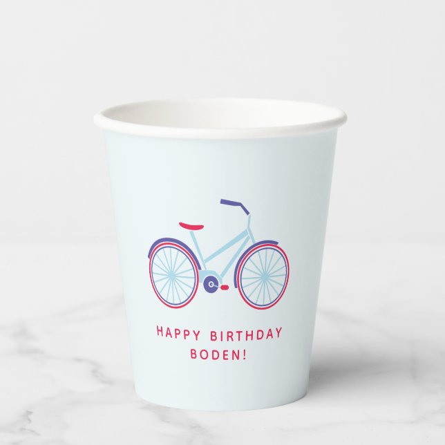 Bicycle Party Red Blue Personalised Party Paper Cups (Front)