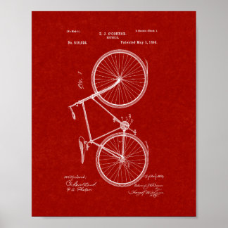 Bicycle Patent - Burgundy Red Poster