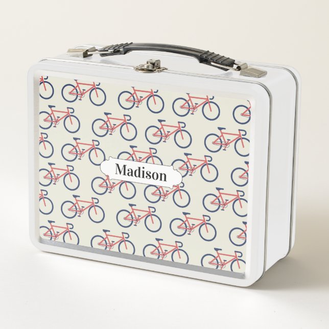 Bicycle Pattern custom name lunch boxes (Front)