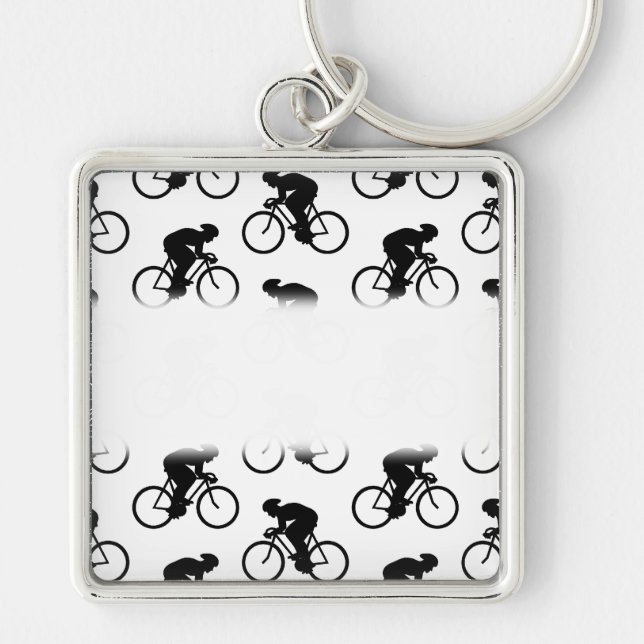 Bicycle Pattern in Black and White. Key Ring (Front)
