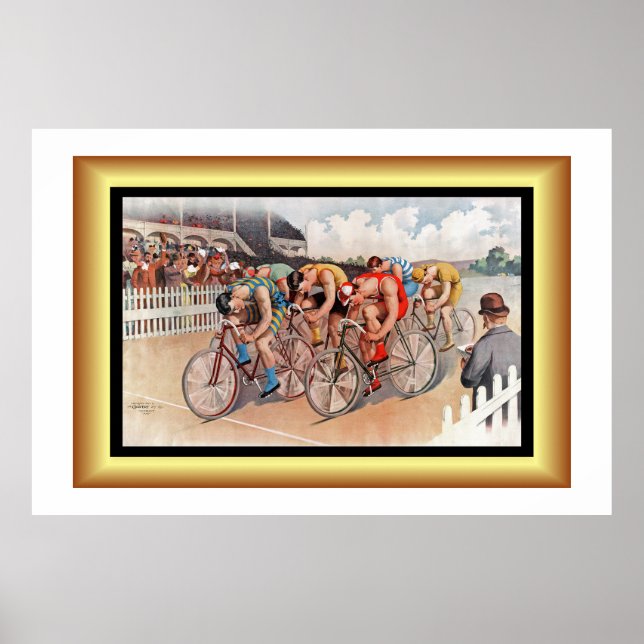 Bicycle Race A Peloton Six Cyclists Paris 1895  Poster (Front)