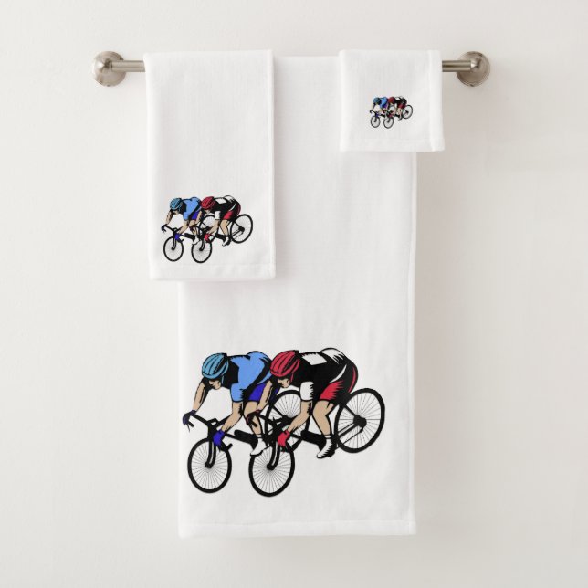 Bicycle Race Blue and Red Bath Towel Set (Insitu)