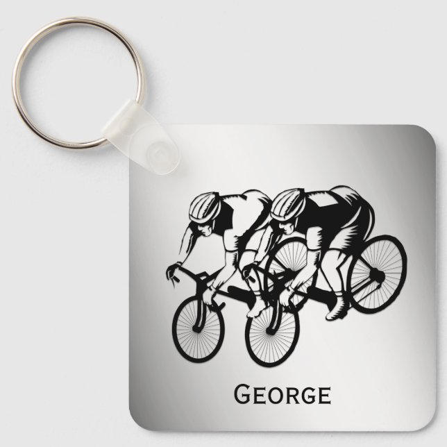 Bicycle Race Silver Personal Key Ring (Front)