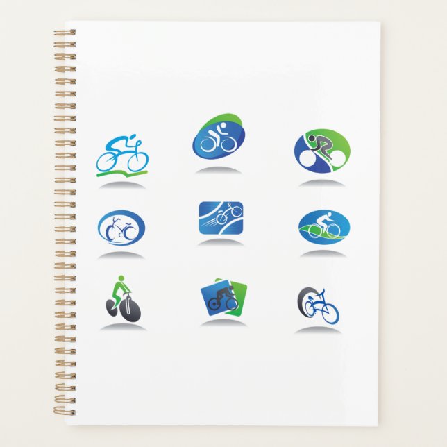 Bicycle Racing Icons Blue and Green Sport Planner (Front)